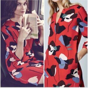Boden Easy Notch Tunic Mini Dress In Red Floral Multi Size 8 EUC
